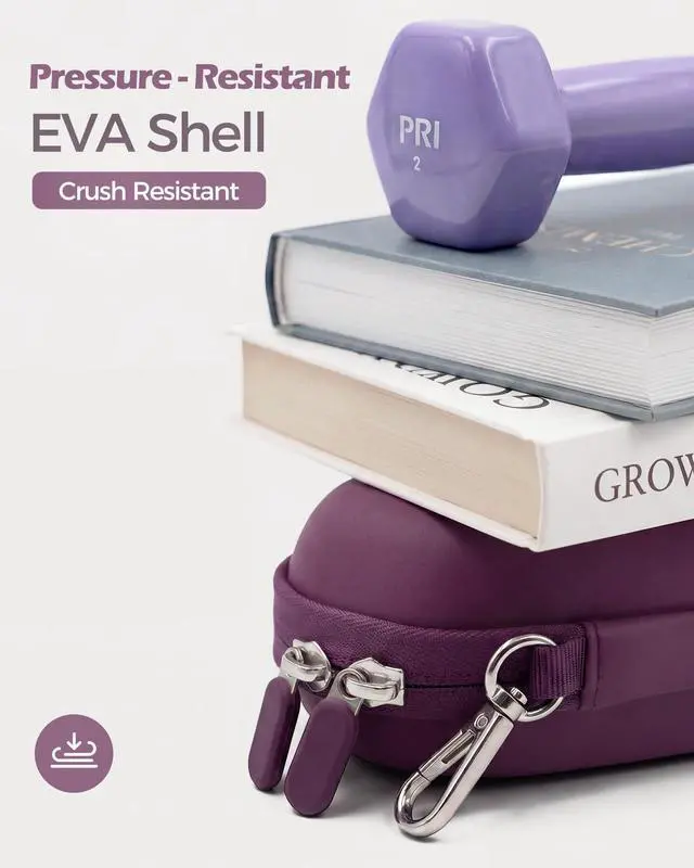 Alt view image 7 of 7 - Hard Double Sunglasses Glasses Case for Men Women -Plum | EVA Shell Shockproof Dual Eyeglass Case with Metal Hook Velvet Lining, Travel Zipper Organizer for Couple Gifts(1 Pack)