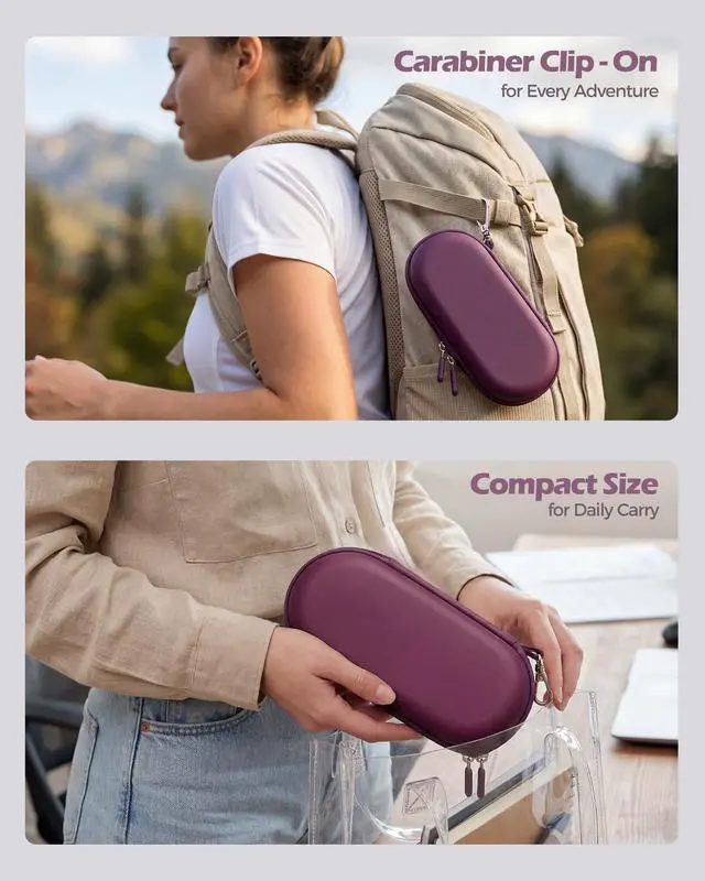 Alt view image 6 of 7 - Hard Double Sunglasses Glasses Case for Men Women -Plum | EVA Shell Shockproof Dual Eyeglass Case with Metal Hook Velvet Lining, Travel Zipper Organizer for Couple Gifts(1 Pack)