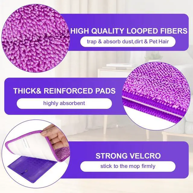 Alt view image 3 of 7 - 6 Pack Reusable Microfiber Mop Pads for Swiffer PowerMop, Power Mop Pads Refills for 13 ''-16 '' Spray Mop, Machine Washable Pad Replacement for All Floor Types Cleanin