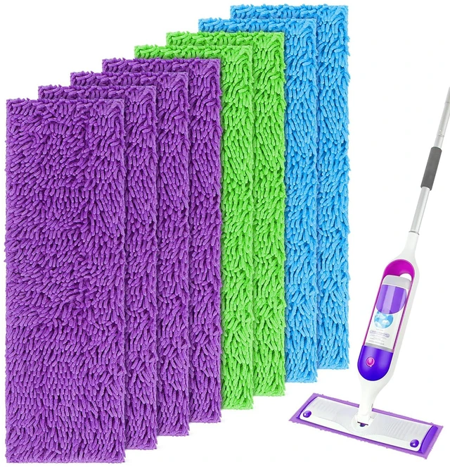 Main image of Reusable Mop Pads for Swiffer PowerMop, 8 Pack Microfiber Pad | Refill with Scrubber Strips for 13''-15'' SprayMop, Washable Mop Pads for Most Floor Types, Designed for Pets - Multicolor