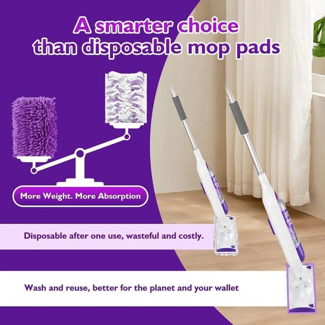 Alt view image 3 of 7 - Reusable Mop Pads for Swiffer PowerMop, 8 Pack Microfiber Refill | Mop Pad with Scrubber Strips for 13''-15'' SprayMop, Washable Mop Pads Use for Most Floor Types, Designed for Pets - Purple