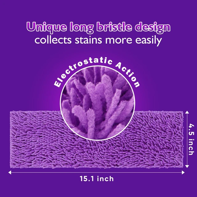 Alt view image 4 of 7 - Reusable Mop Pads for Swiffer PowerMop, 8 Pack Microfiber Refill | Mop Pad with Scrubber Strips for 13''-15'' SprayMop, Washable Mop Pads Use for Most Floor Types, Designed for Pets - Purple