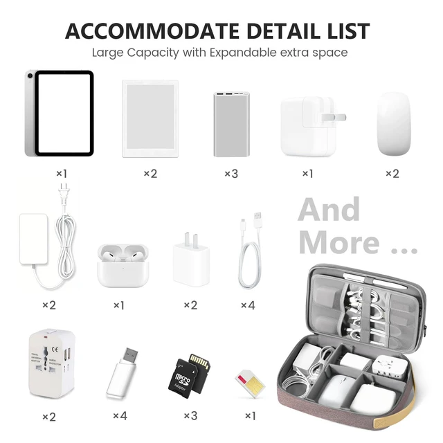 Alt view image 6 of 7 - Cable Organizer For Electronic Accessories | Expandable electronics organizer,Charger organizer case, Large capacity travel case for Card,Usbs, travel essentials