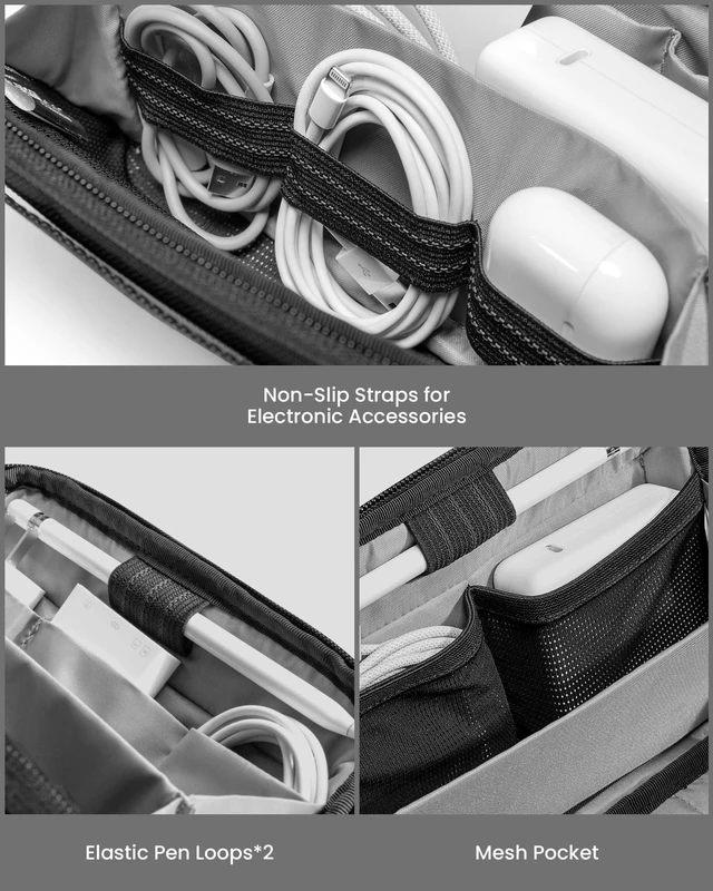 Alt view image 3 of 7 - Travel Cable Organizer Pouch, Electronics Accessories Organizer Portable Waterproof Double Accessories Carry Case for Cord, Charger, Cables, USB Drive, Black