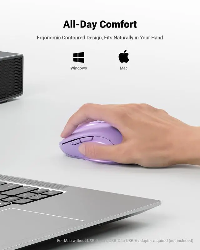 Alt view image 5 of 7 - Mouse for Laptop PC Mac, 2.4GHz Cordless Mouse-Purple | Ergonomic Portable Optical Computer Mice with 6 Buttons, 5-Level Adjustable 4000 DPI,24-Month Battery Life