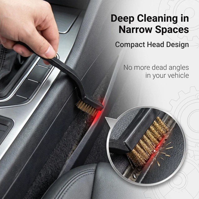 Alt view image 4 of 6 - 3PCS Mini Wire Brush Set, 7" Brass Stainless Steel Nylon Bristle Brushes, Industrial Cleaning Tools for Auto Rust Removal, Paint Stripping & Surface Polishing (Black)