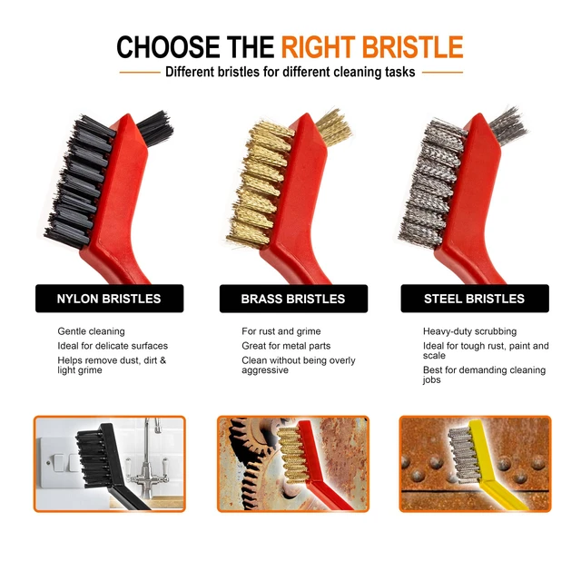 Alt view image 3 of 7 - 7PCS Wire Brush Set, Brass Steel Nylon Brush for Rust Paint Removal | Scratch Brushes for Cleaning Welding Slag, Paint and Dirt