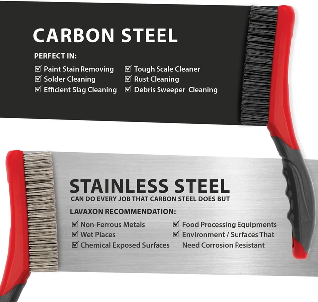 Alt view image 3 of 7 - Wire Brush Set-Heavy Duty Stainless & Carbon Steel Bristles with Plastic Handle Grip for Rust, Wielding Slag, Dirt & Paint Scrubbing with Deep Cleaning 10 Inches, Large (Pack of 2-Red)