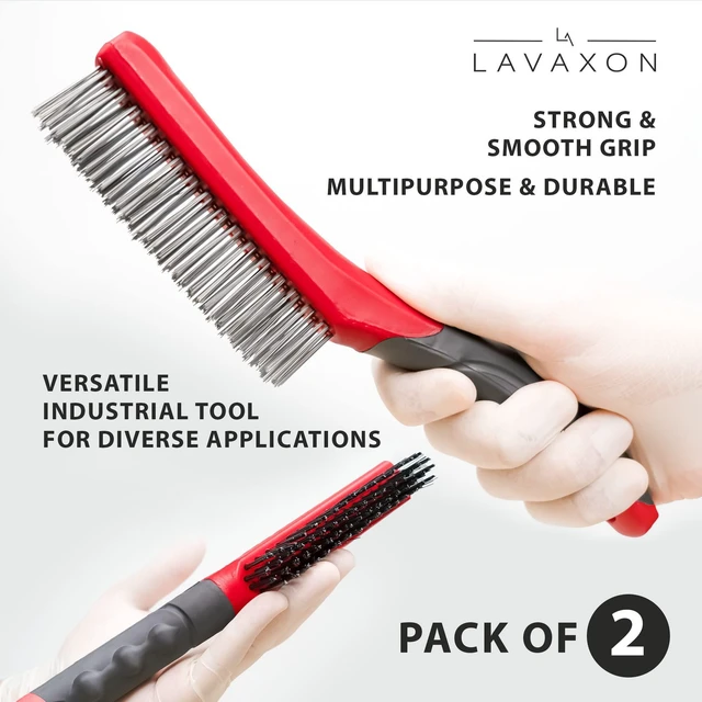 Alt view image 4 of 7 - Wire Brush Set-Heavy Duty Stainless & Carbon Steel Bristles with Plastic Handle Grip for Rust, Wielding Slag, Dirt & Paint Scrubbing with Deep Cleaning 10 Inches, Large (Pack of 2-Red)