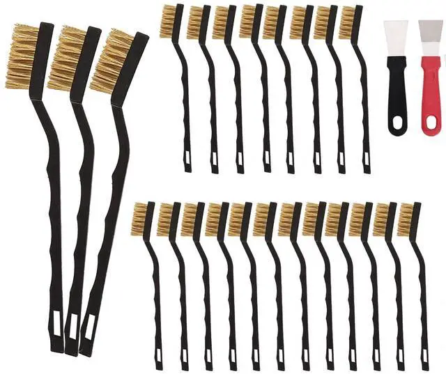 Main image of 20 Pcs Mini Wire Brush Brass Brush Set, Masonry Brush Wire Brass Brush | Curved Handle Masonry Brush Wire Brush for Cleaning Welding Slag and Rust
