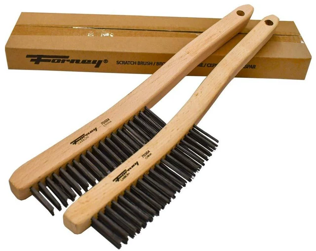 Main image of 70504A 2-Pack Carbon Steel Wire Brush's with Curved Wood Handle, 13-3/4-Inch-by-.014-Inch, Assorted
