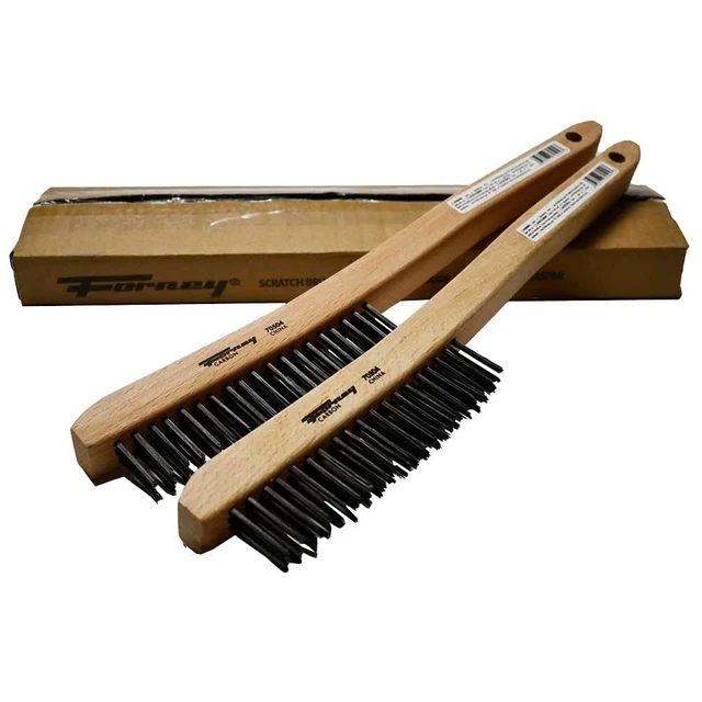 Alt view image 2 of 7 - 70504A 2-Pack Carbon Steel Wire Brush's with Curved Wood Handle, 13-3/4-Inch-by-.014-Inch, Assorted
