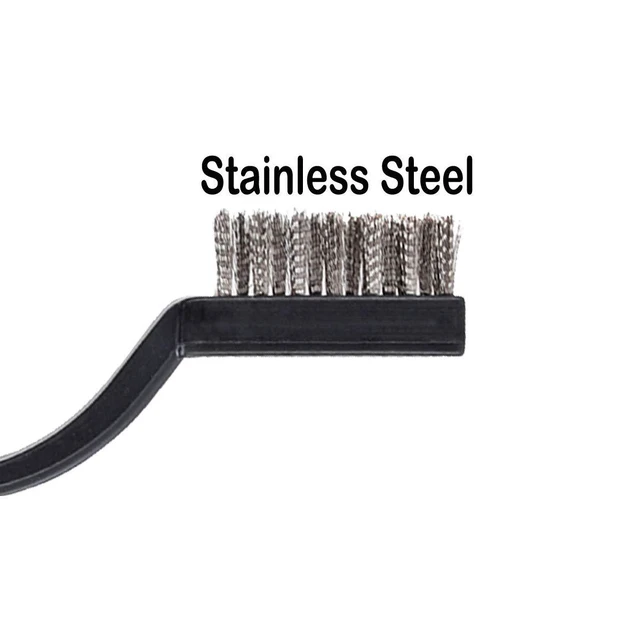 Alt view image 4 of 5 - Mini Wire Brush, Curved Handle, Stainless Steel | Masonry Brush, Wire Bristle, For Cleaning Welding Slag and Rust