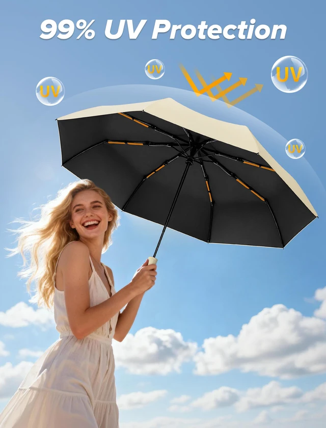 Alt view image 3 of 3 - Automatic Travel Umbrellas for Rain - Portable & Compact Umbrella for Backpack, Car, UV Umbrellas for Sun Protection, Windproof Folding Small Umbrella in Macaron for Kids, Women, Colorful