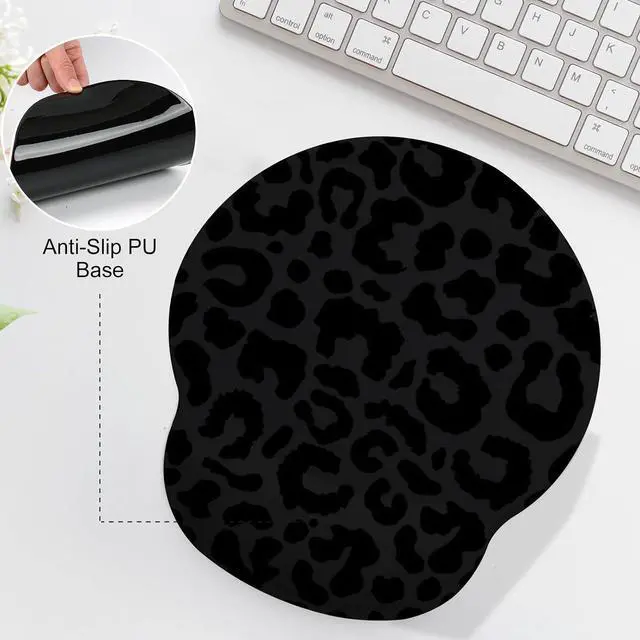 Alt view image 5 of 7 - Black Leopard Mouse Pad with Gel Wrist Support, Smooth Surface Ergonomic Mouse pad, Non-Slip Pain Relief Desk Mat for Gaming, Work & Office Desktop