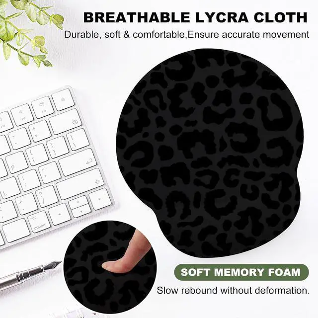 Alt view image 4 of 7 - Black Leopard Mouse Pad with Gel Wrist Support, Smooth Surface Ergonomic Mouse pad, Non-Slip Pain Relief Desk Mat for Gaming, Work & Office Desktop