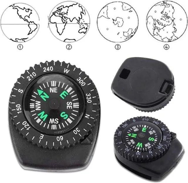 Alt view image 6 of 6 - Black Button Mini Survival Compass for Hiking, Camping, Boating, Oil Filled Pocket Navigation Tool