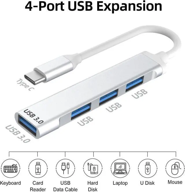 Main image of USB C to USB Hub Multiport Adapter, Aluminum 4 Ports USB C Splitter for Laptop, Slim Thunderbolt 3/4 Data USB Hub Compatible for MacBook Pro/Air, iPad Pro, Dell, Chromebook | Keyboard, Mouse, HDD