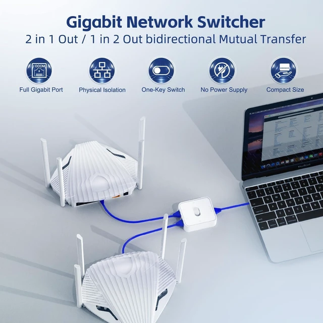 Alt view image 4 of 6 - Binardat Gigabit Network Switcher, Passive Ethernet Selector, in/Out to A or B Network, Bidirectional Manual Switcher, No Power Required (White)