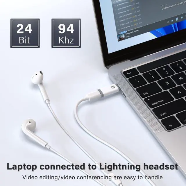 Alt view image 2 of 6 - USB C to Lightning Audio Adapter, USB C Male to Female Lightning Headphone Audio Adapter Compatible with iPhone 16/16Pro/15/15Pro, iPad Pro, iPad Air 6/5, MacBook, Galaxy S24(Audio Only, No Charge)