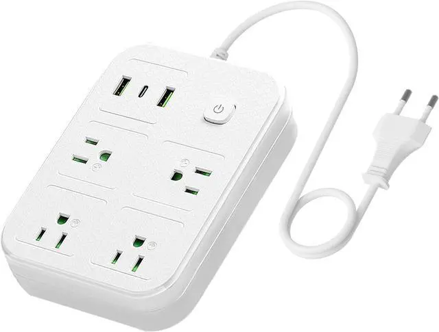 Main image of European Travel Plug Adapter, European Power Strip with 4 AC Outlets 1 USB C and 2 USB Ports, Europe to US Plug Adapter Type C for EU Germany France Spain Italy Travel (3ft)