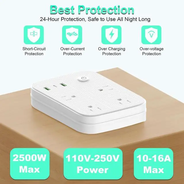 Alt view image 6 of 7 - European Travel Plug Adapter, European Power Strip with 4 AC Outlets 1 USB C and 2 USB Ports, Europe to US Plug Adapter Type C for EU Germany France Spain Italy Travel (3ft)