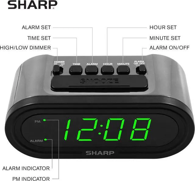 Alt view image 2 of 7 - AccuSet Self-Setting Alarm Clock with Auto DST, Green LED