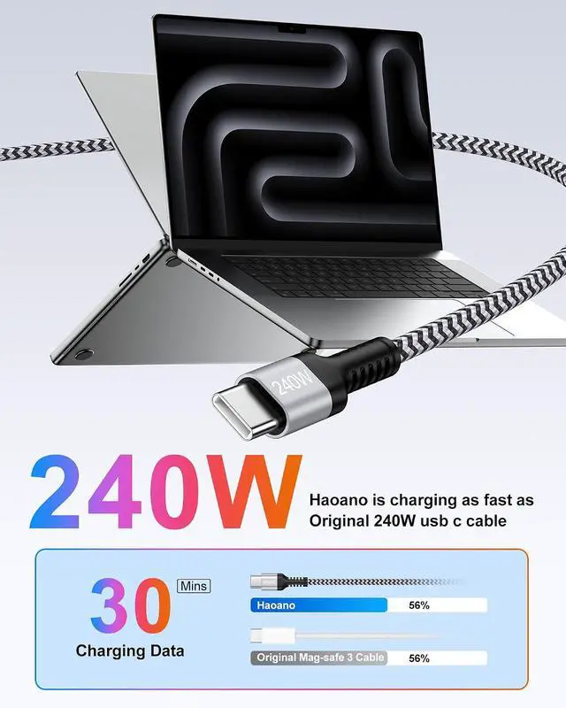 Alt view image 6 of 6 - 240W USB C to USB C Cable for MacBook Pro Charger, MacBook Air M4, M3, M2