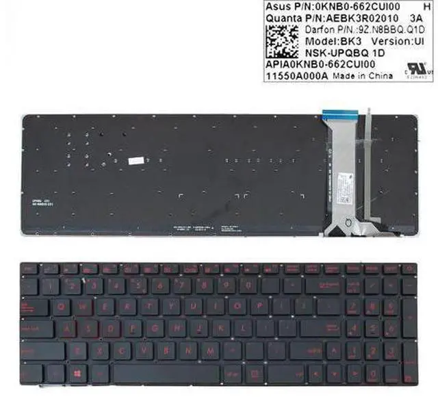 Main image of replacement keyboard for ASUS G551 G551J G551JK G551JM G551JW(Backlit NO FRAME Red Print)US WIN8