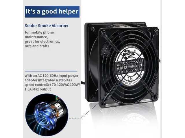 Alt view image 4 of 6 - 120V Solder Smoker Absorber Remover Fume Extractor Smoke Prevention DIY Working Cooling Fan Soldering with spare Carbon filter SXDOOL SXD12038B1LM