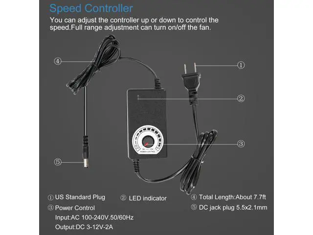 Alt view image 4 of 7 - NEW 120mm Blower 12cm 120x120x32mm 12032 Centrifugal Cooling Fan w/ AC 120V 220V to 3V - 12V 2A with Speed Controller for Grow Tent SXDOOL SXD12032B12H Dual Ball