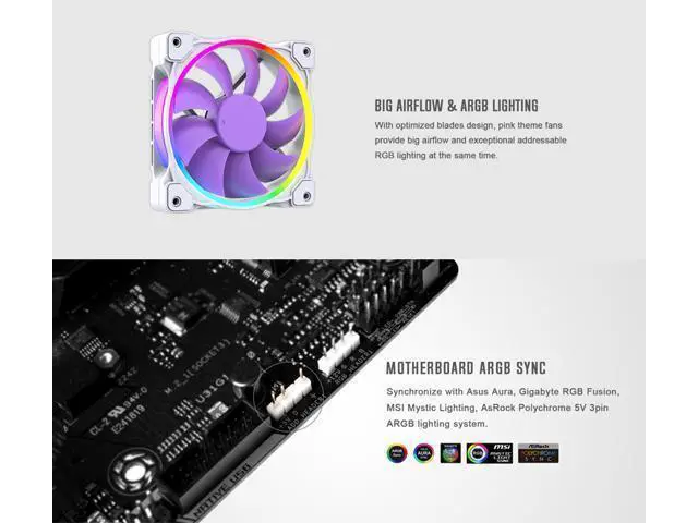 Alt view image 4 of 4 - ID-COOLING ZF-12025-PURPLE Case Fan 120mm 5V 3 PIN Addressable RGB Cooling Fan MB Sync, 4 PIN PWM Speed Control Fans for Radiator/CPU Cooler/Computer Case Purple 1pc