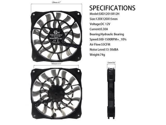 Alt view image 5 of 7 - 12015 Slim 15mm Thickness, Best for Small Case 120mm PWM Controlled Fan With De-vibration Rubber 12cm SXD12015R12H 120*15mm SXDOOL
