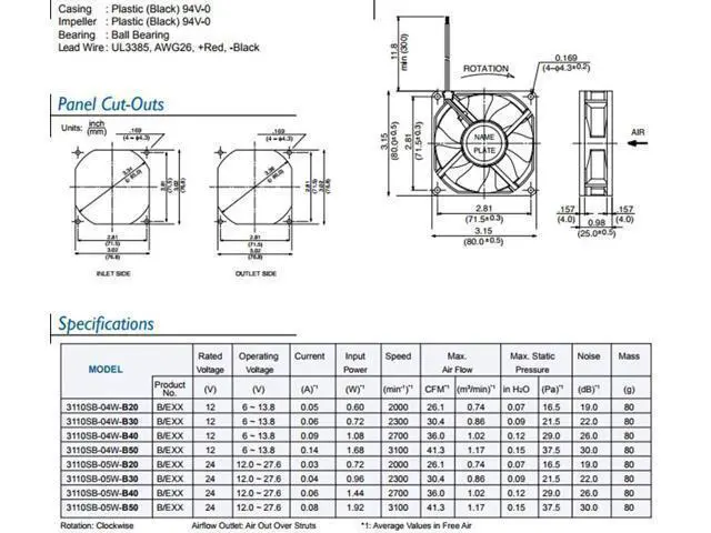 Alt view image 4 of 4 - 3110SB-04W-B69 Original NMB fan 8025 fan 8 cm 12V silent cooling fan