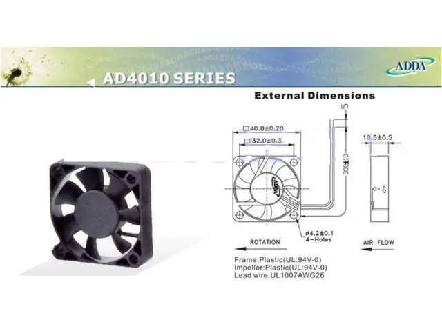 Alt view image 2 of 2 - 40mm 4010 ADDA AD0412HX-G70 DC12V 0.1A 2 Wires 2 Pins 4CM fan cpu cooler
