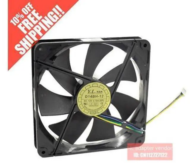 Main image of new YATE LOON D14BH-12 14025 14CM Double ball bearing 12V 0.70A 4 wire PWM cooling fan
