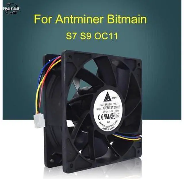 Main image of Cooling Fan QFR1212GHE For Antminer Bitmain S7 S9 OC11 Replacement 4-pin Connector 12V 2.70A 12038 12CM well tested