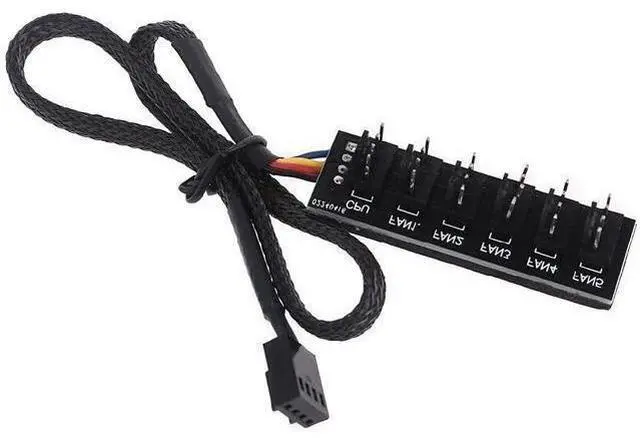 Main image of Milue PWM Fan Hub PC Fan Splitter 6 Way Sleeved Power Supply Cable Adapter Internal Motherboard Fan Power Extension Cable Cord Pwm Fan Hub Splitter