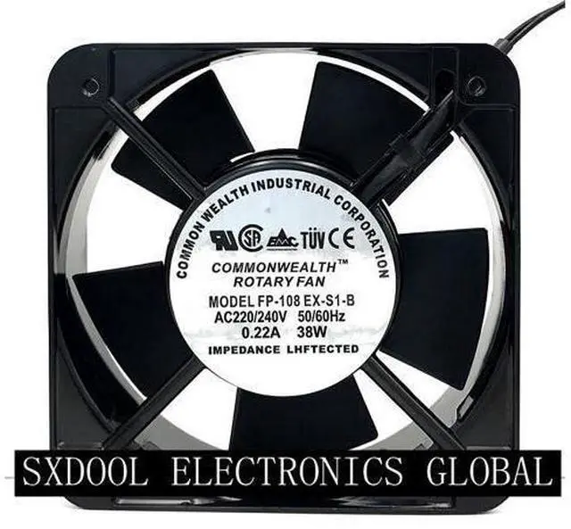 Main image of NEW original COMMONWEALTH ROTARY fan FP-108EX-S1-B AC Axial Fan with Ball Bearing AC 220/240V 50/60Hz 0.22A 38W 2 Wires 150x150x50mm 15cm aluminium alloy Frame