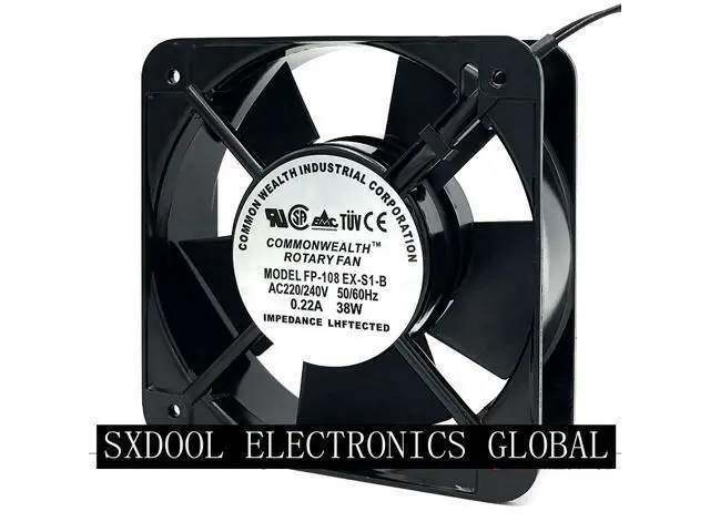 Alt view image 2 of 3 - NEW original COMMONWEALTH ROTARY fan FP-108EX-S1-B AC Axial Fan with Ball Bearing AC 220/240V 50/60Hz 0.22A 38W 2 Wires 150x150x50mm 15cm aluminium alloy Frame