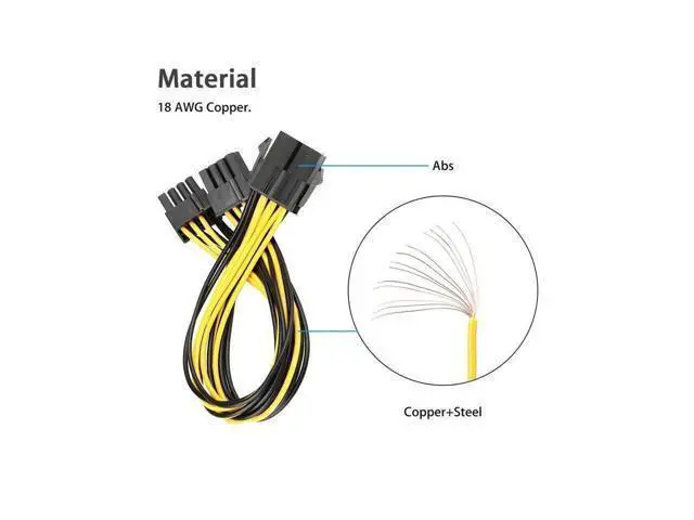 Alt view image 2 of 4 - 10-Pack PCI-E 8Pin to 2X 8 Pin (6+2) Power Splitter Cable for PCIE PCI Express Image Card Y - Splitter Extension Cable 18AWG(40cm/15.74")