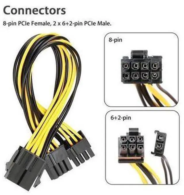 Main image of 10-Pack PCI-E 8Pin to 2X 8 Pin (6+2) Power Splitter Cable for PCIE PCI Express Image Card Y - Splitter Extension Cable 18AWG(40cm/15.74")