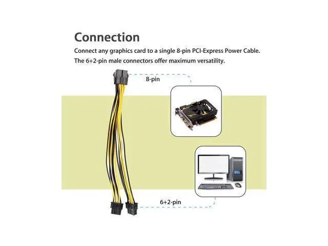 Alt view image 4 of 4 - 10-Pack PCI-E 8Pin to 2X 8 Pin (6+2) Power Splitter Cable for PCIE PCI Express Image Card Y - Splitter Extension Cable 18AWG(40cm/15.74")