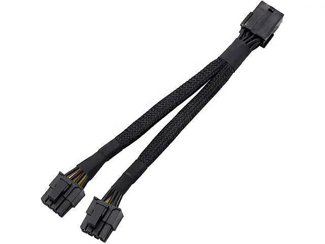 Alt view image 3 of 5 - 16 Gauge 8-Pin Female to Dual 8 Pin (6+2) Male 30.5 cm (12-inch) 16 AWG PCI-E GPU Miner Graphics Video Card VGA Sleeved Braided Woven Extension Power Cable Splitter Black Swan Mining 4/Pack