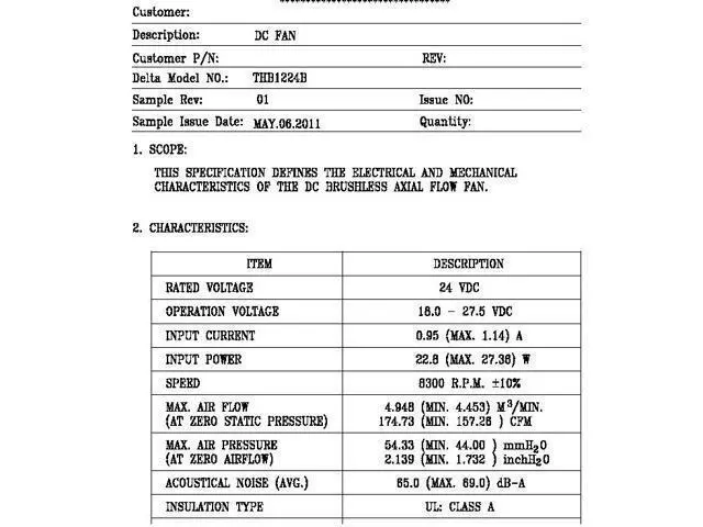 Alt view image 4 of 6 - THB1224B-PM00 DC 24V 1.14A 12025 Delta 12cm 120mm 120X120X25mm Server Cooling Fan
