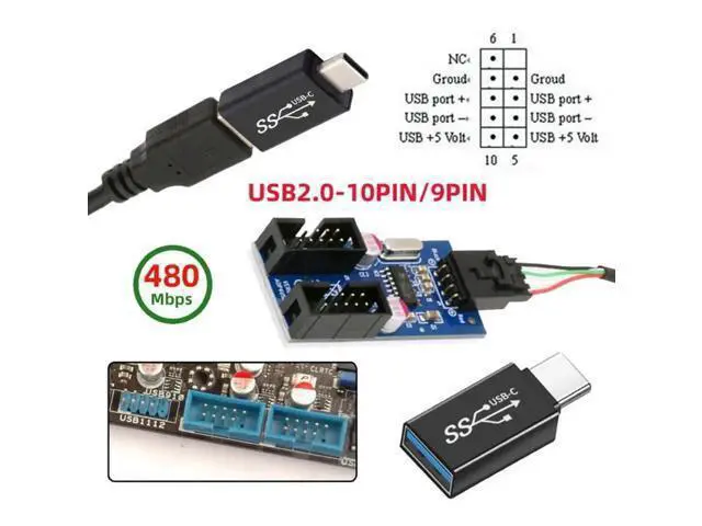 Alt view image 7 of 7 - USB 3.1 Type-C Male to Dual USB-A Female Hub Adapter, Motherboard 9Pin/10Pin Header 1-to-2 USB Port Multiplier Splitter Cable
