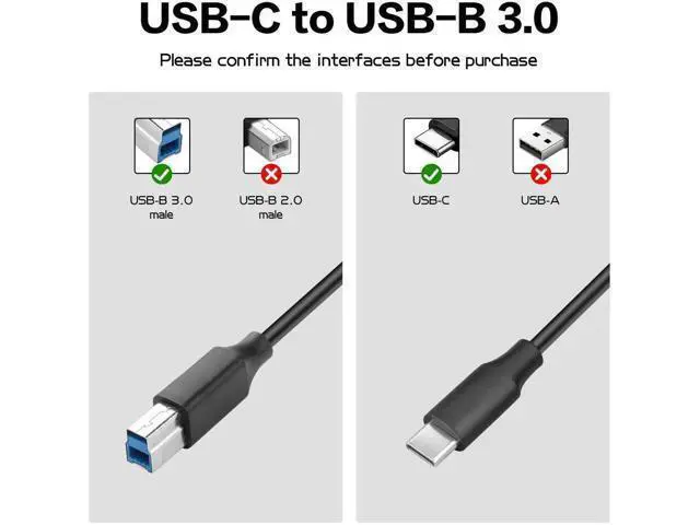 Alt view image 6 of 6 - 3FT USB 3.0 Type C Male to USB B Male Cable for Printers, External Hard Drives, Scanners & Docking Stations