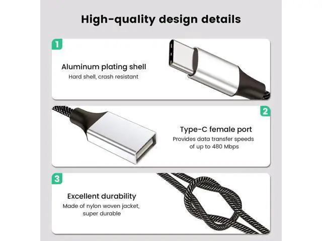 Alt view image 2 of 7 - 0.8FT USB-C Male to Dual USB-A 2.0 Female OTG Splitter Adapter, 2-Port Type-C Hub for Phones, Laptops & Game Consoles