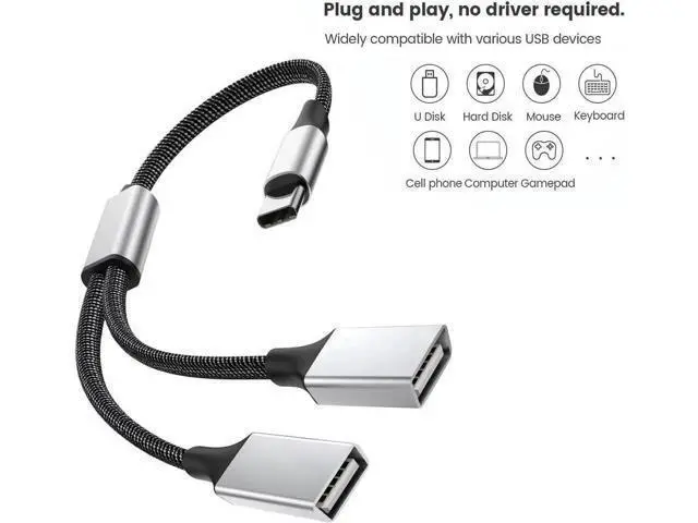 Alt view image 3 of 7 - 0.8FT USB-C Male to Dual USB-A 2.0 Female OTG Splitter Adapter, 2-Port Type-C Hub for Phones, Laptops & Game Consoles