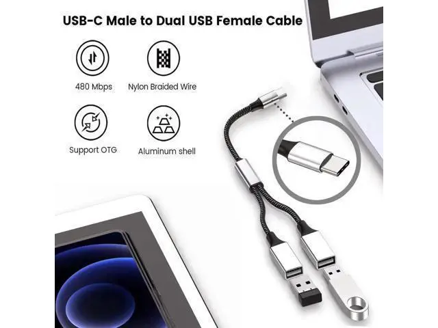 Alt view image 5 of 7 - 0.8FT USB-C Male to Dual USB-A 2.0 Female OTG Splitter Adapter, 2-Port Type-C Hub for Phones, Laptops & Game Consoles